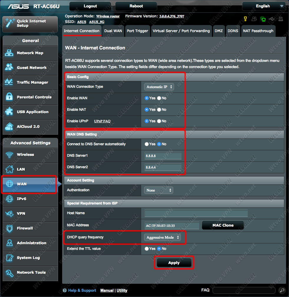 Asus 520g vpn настройка